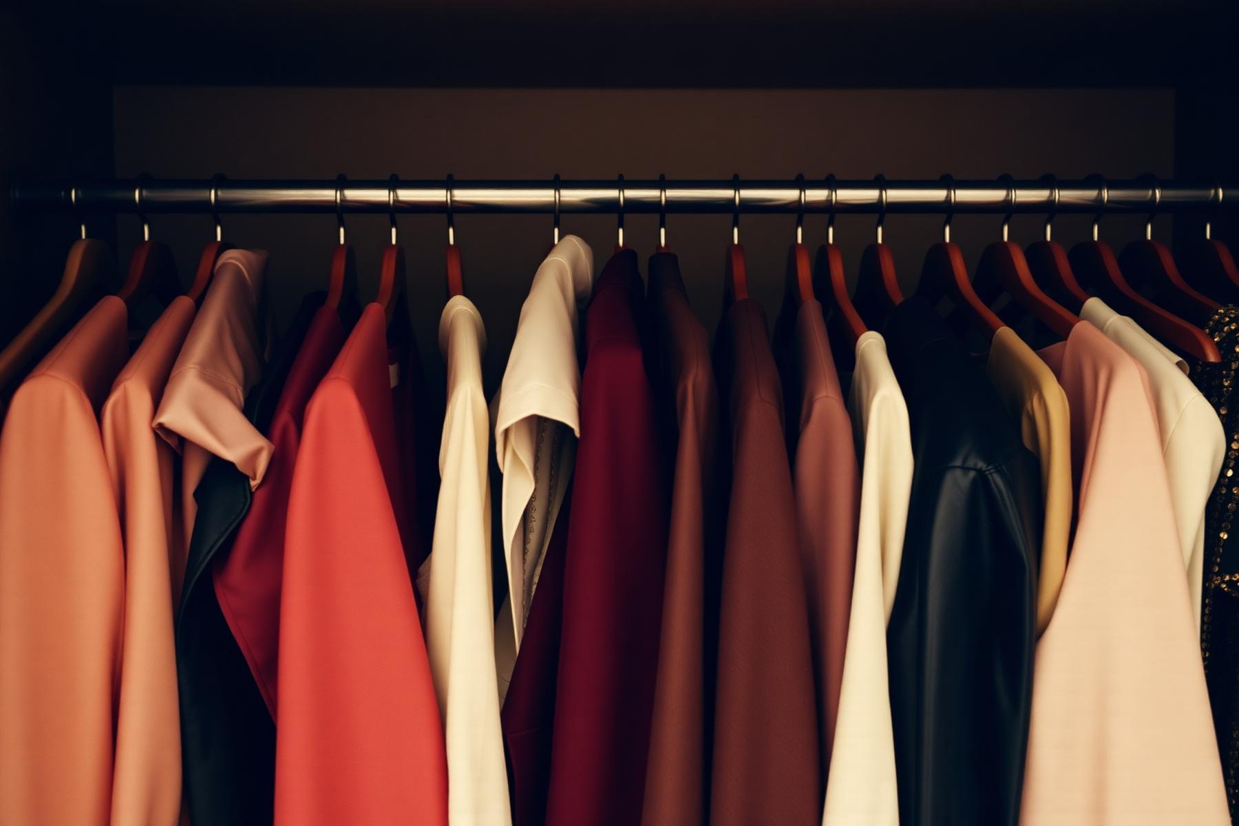 A curated wardrobe rail with color-coordinated garments