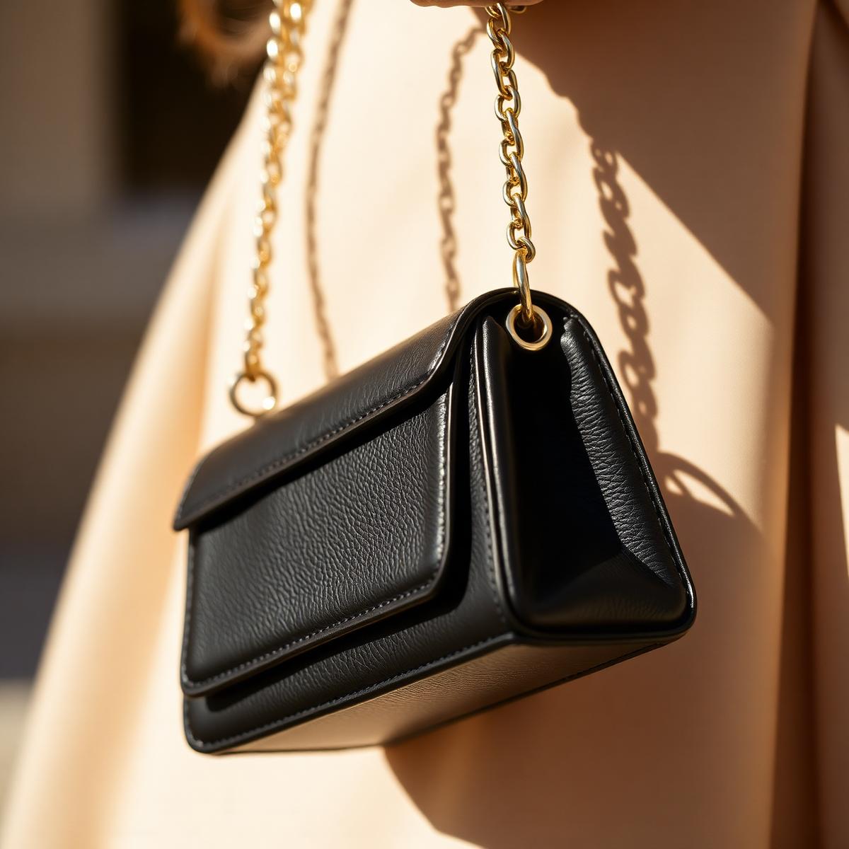 Black leather bag with gold chain hardware — before Clueless